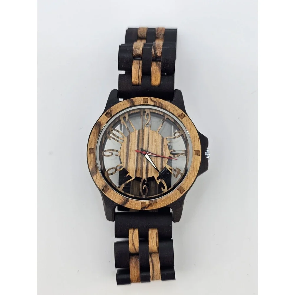 Men's Analog Wood Watch 46MM Dark Brown Bracelet Band 8